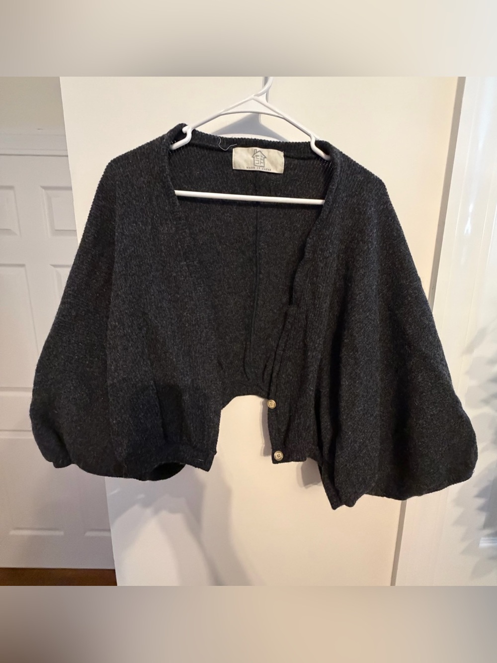 Wool Charcoal Cropped Open-Front Women’s Sweater from Japan
